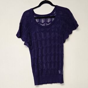 Evan Picone Lace Knit Sheer top Purple M